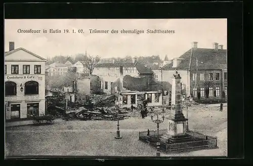 AK Eutin, Grossfeuer 1907, Trümmer des ehemaligen Stadttheaters