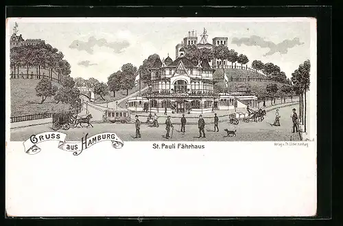 Lithographie Hamburg-St.Pauli, St. Pauli Fährhaus