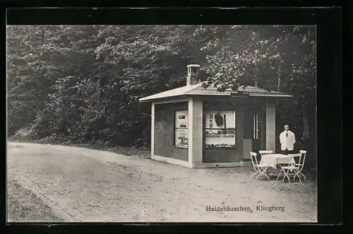 AK Klingberg, Kiosk Heidehäuschen mit Verkauf von Konfitüren, Obst und Zigarren