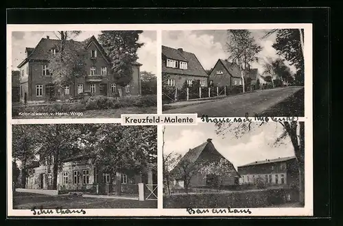 AK Kreuzfeld-Malente, Kolonialwaren Wrigg, Strassenpartie, Bauernhaus