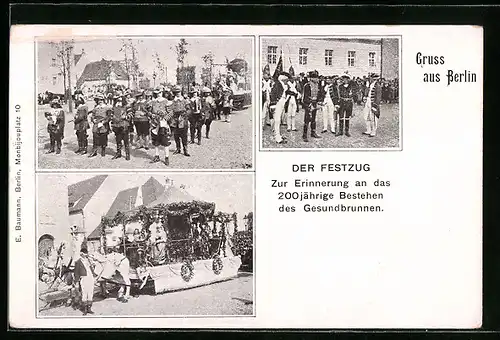 AK Berlin-Wedding, Festzug zum 200jährigem Bestehen des Gesundbrunen, Festpostkarte
