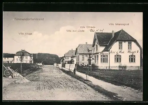 AK Timmendorferstrand, Strassenpartie mit Villen Kluge, Elfriede, zur Linde und Meeresgruss