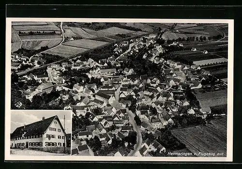 AK Hermaringen, Ortsansicht vom Flugzeug aus, Gasthaus zum Ochsen