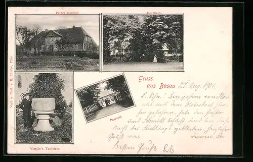 AK Bosau, Gasthof Peters, Dorflinde, Vicelins Taufstein