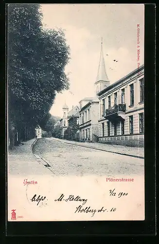 AK Eutin, Partie in der Plönerstrasse mit Blick auf Kirchturm