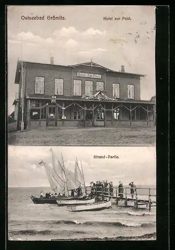 AK Grömitz, Hotel zur Post, Boote am Seesteg