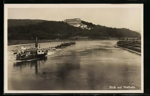 AK Regensburg, Blick über die Donau auf die Walhalla