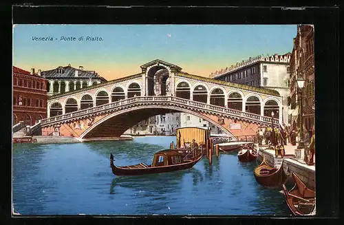 Künstler-AK Venezia, Gondeln vor der Ponte Rialto