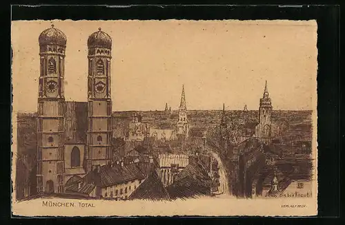 AK München, Totalansicht mit Frauenkirche