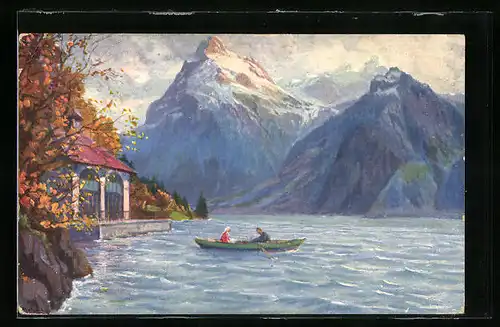 Künstler-AK Ruderboot auf dem See vor Tellskapelle