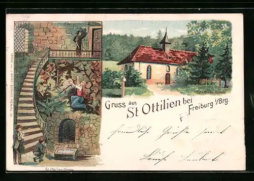 Lithographie Freiburg i. Brg., Erzabtei St. Ottilien, St. Ottilien Grotte