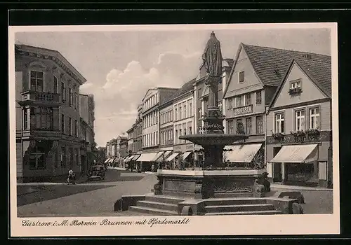 AK Güstrow i. M., Borwin-Brunnen mit Pferdemarkt