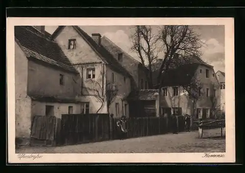 AK Kamenz, Uferstrasse mit Bewohnern