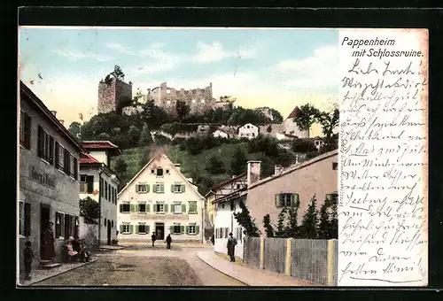 AK Pappenheim, Blick aus einer Strasse zur Schlossruine