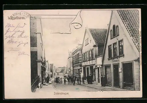 AK Wesselburen, Süderstrasse mit Geschäft J. Grönemeyer