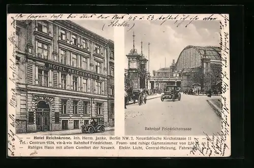 AK Berlin, Hotel Reichskrone, Neustädtische Kirchstrasse 11, Bahnhof Friedrichstrasse