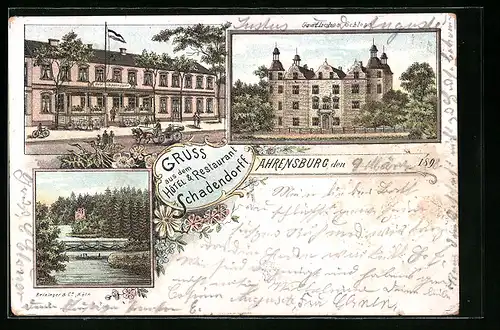 Lithographie Ahrensburg, Hotel & Restaurant Schadendorff, Gräfliches Schloss
