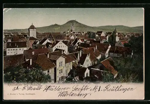 AK Reutlingen, Teilansicht der Stadt mit Achalm