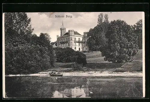AK Starnberg, Schloss Berg mit Teich und Ruderboot