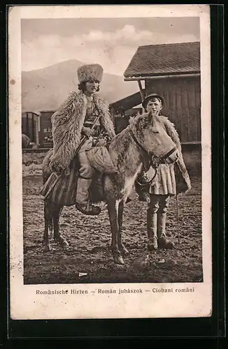 AK Rumänische Hirten mit Esel