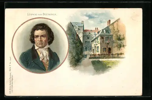 Lithographie Porträt von Ludwig van Beethoven