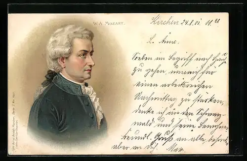 Lithographie Porträt von W. A. Mozart