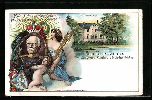 Lithographie Erinnerung an den grossen Kanzler des Deutschen Reichs von Bismarck