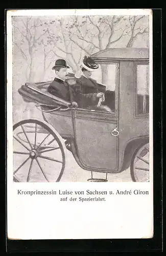 AK Kronprinzessin Luise von Sachsen und André Giron auf Spazierfahrt in einer Kutsche