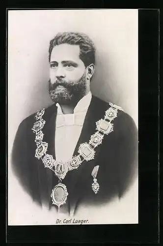AK Wien, Portrait Bürgermeister Carl Lueger mit Amtskette und Fliege