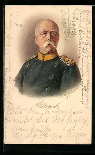 Künstler-AK Portrait von Bismarck in Uniform