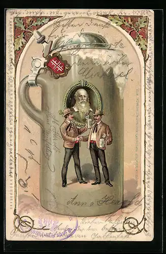 Präge-Lithographie Bierkrug mit Turnvater Jahn