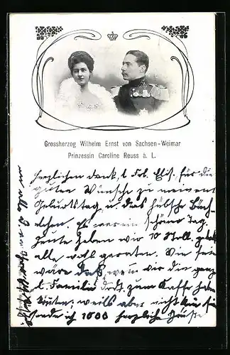 AK Grossherzog Wilhelm Ernst von Sachsen-Weimar-Eisenach und Prinzessin Caroline Reuss