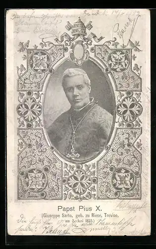 AK Papst Pius X. mit Kreuzkette