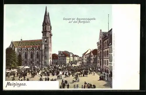 AK Meiningen, Concert der Regimentskapelle auf dem Marktplatz