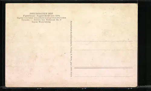 AK Inselberg /Thür., Gasthaus Preussischer Hof, Eigentümer August Stöhr
