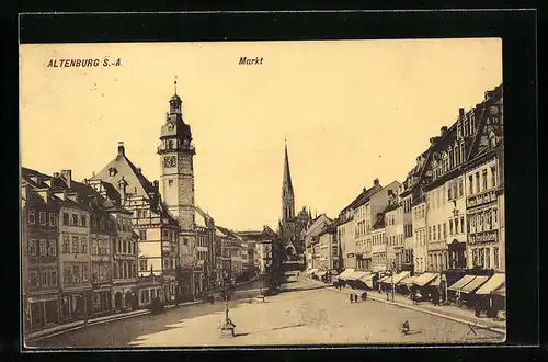 AK Altenburg S. A., Marktplatz mit Kirche und Geschäften