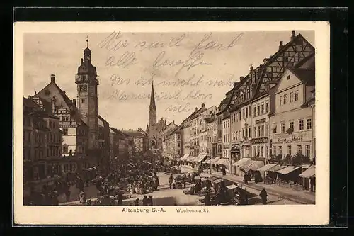 AK Altenburg S.-A., Wochenmarkt mit Rathaus