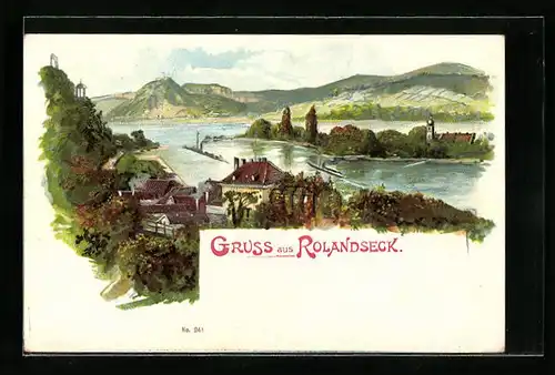 Künstler-AK Rolandseck a. Rhein, Flusspartie mit Dampfer, Blick zum Siebengebirge
