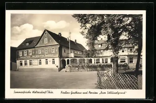 AK Waltersdorf i. Thür., Fiedlers Gasthaus und Pension Zum Schlüsselgrund