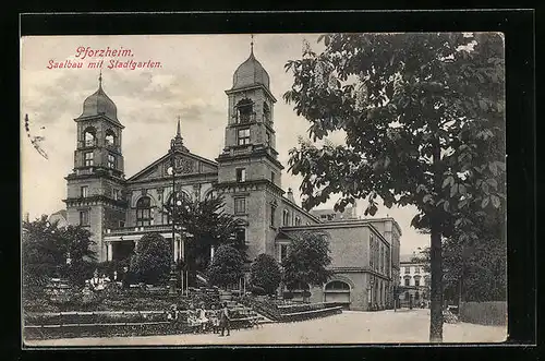 AK Pforzheim, Saalbau mit Stadtgarten