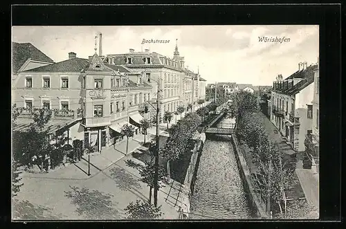 AK Wörishofen, Bachstrasse aus der Vogelschau mit Café