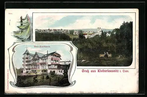 AK Klosterlausnitz i. Thür., Ortsansicht mit Kurhaus