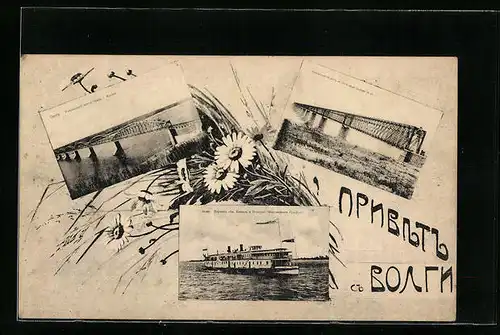 AK Sysran /Wolga, Dampfschiff auf der See, Brücken