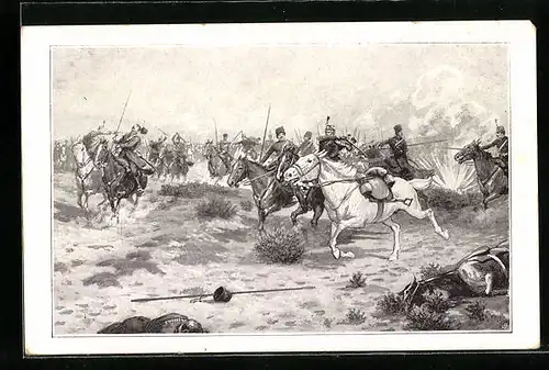 Künstler-AK Honvedhusaren beim Angriff der Kavallerei