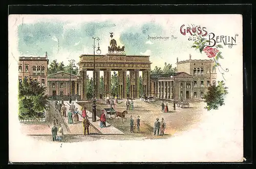 Künstler-AK Berlin, Brandenburger Tor mit Vorplatz