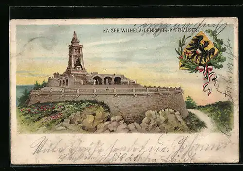 Lithographie Kyffhäuser, Kaiser-Wilhelm-Denkmal, Wappen
