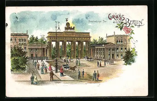 Künstler-AK Berlin, Brandenburger Tor mit Passanten