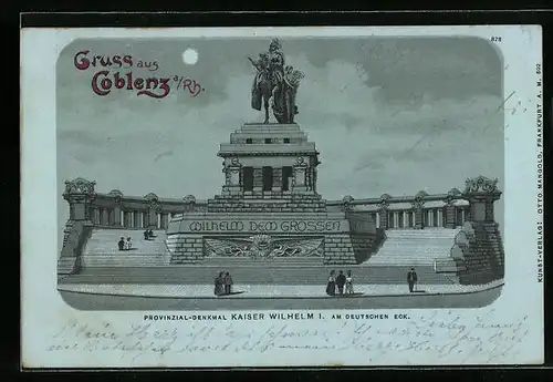 Mondschein-AK Coblenz, Denkmal Kaiser Wilhelm I. am Deutschen Eck