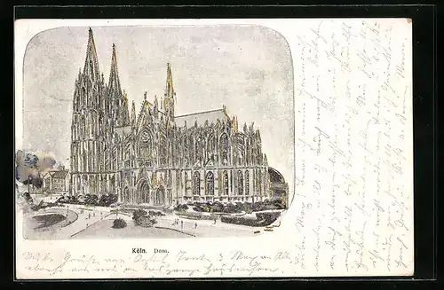 Präge-AK Köln, Dom und Strasse