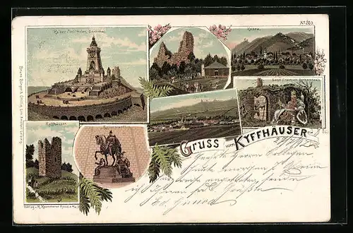Lithographie Kyffhäuser, Denkmal, Ruine, Rotenburg